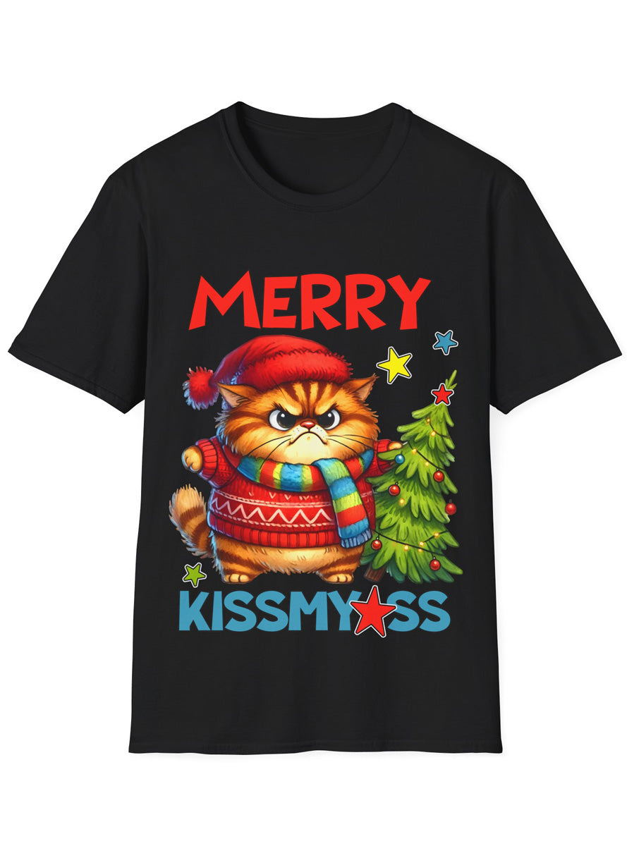 Merry Kissmyass Adult Black Grumpy Cat Christmas T-Shirt