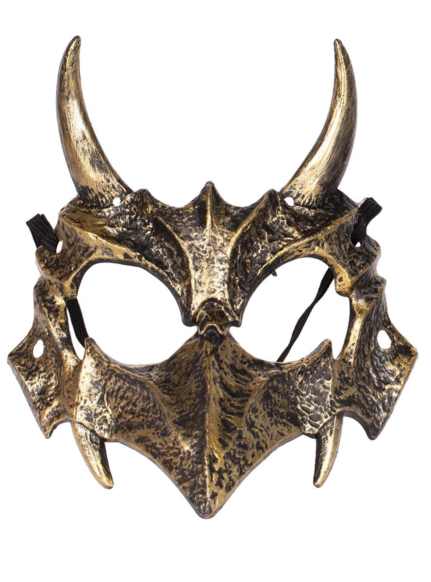 Gold Horned Dragon Costume Mask Metal Look Dragon Mask Costume