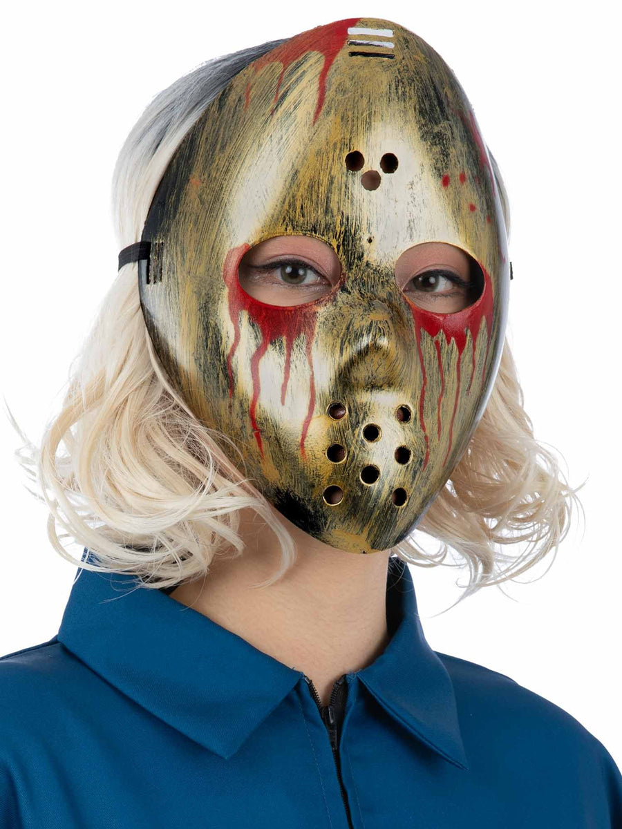 Blood Dripped Adults Metallic Gold Halloween Hockey Mask - Alternate Image