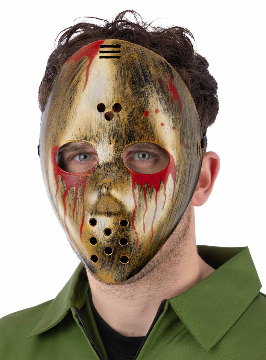 Adults Blood Dripped Gold Metallic Halloween Hockey Mask - Main Image