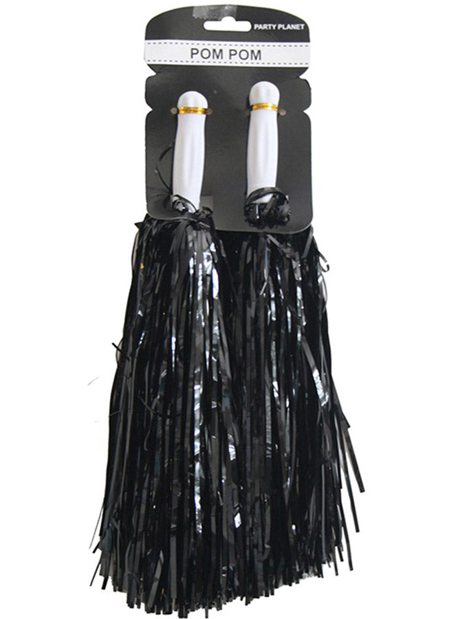 Main image of Metallic Black Tinsel Cheerleader Costume Pom Poms