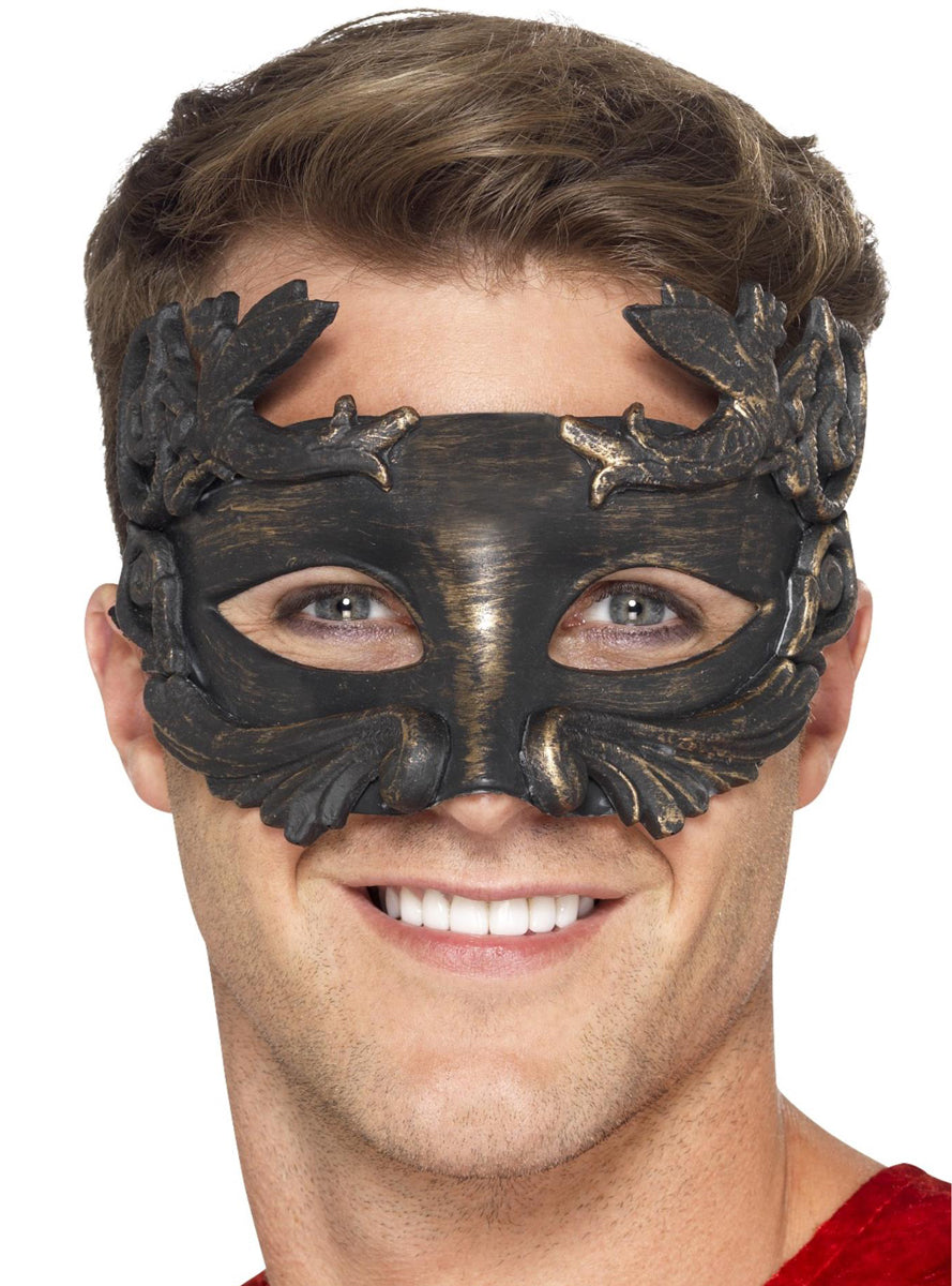Warrior Mens Brushed Gold Masquerade Mask - Main Image