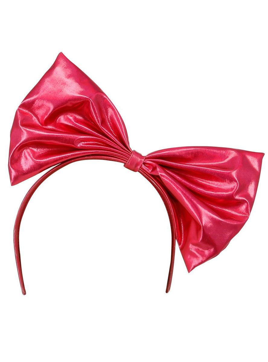 womens 80s metallic hot pink bow costume headband - Alternative image