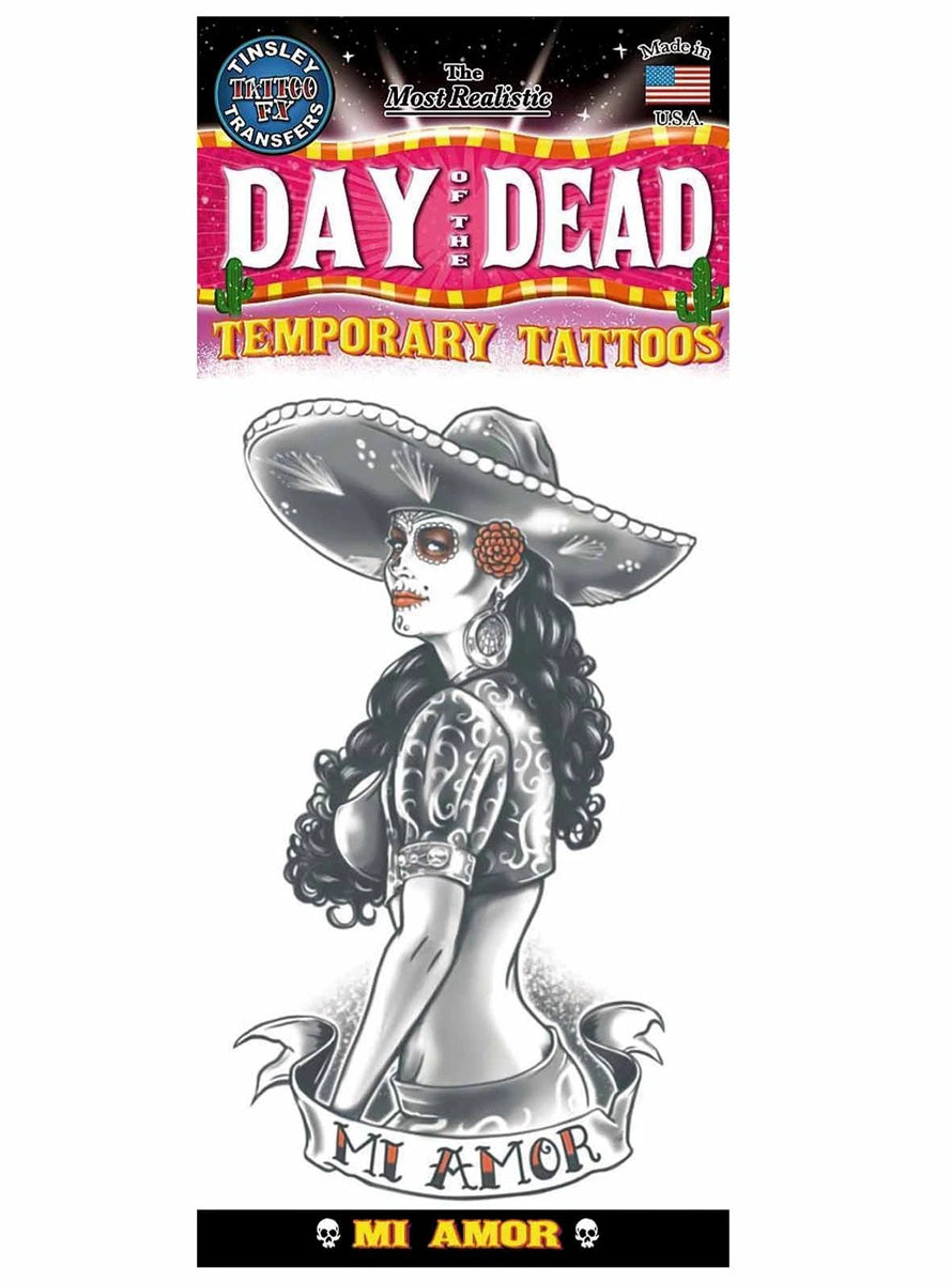 Mi Amor Day of the Dead Realistic Temporary Tattoo - Main Image