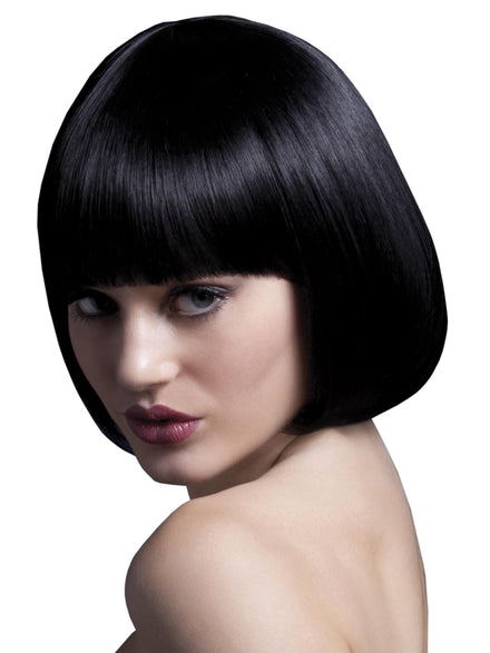 Womens Deluxe Short Black Heat Resistant Bob Wig With Fringe - Main Image