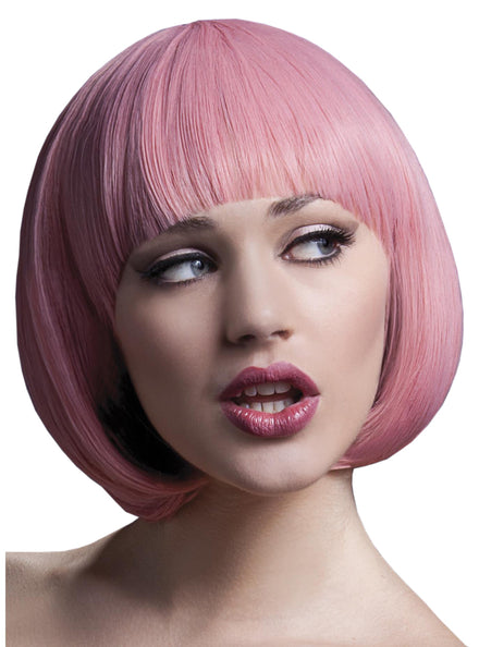 Womens Deluxe Pastel Pink Heat Resistant Bob Wig With Fringe - Main Image