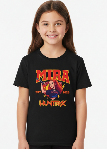 Kids Black T-Shirt with Mira Huntrix KPop Demon Hunters Print Main Image