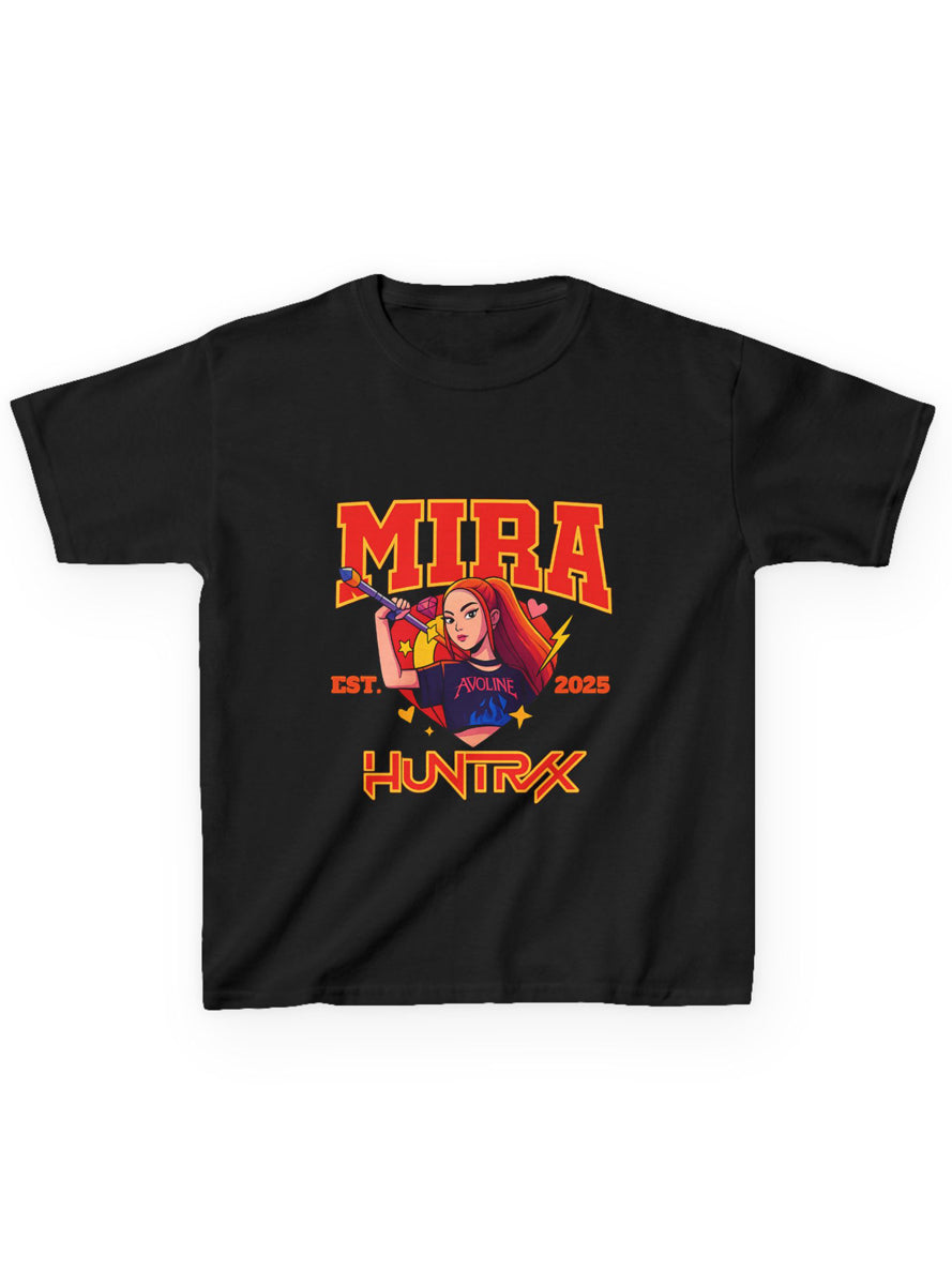 Kids Black T-Shirt with Mira Huntrix KPop Demon Hunters Print