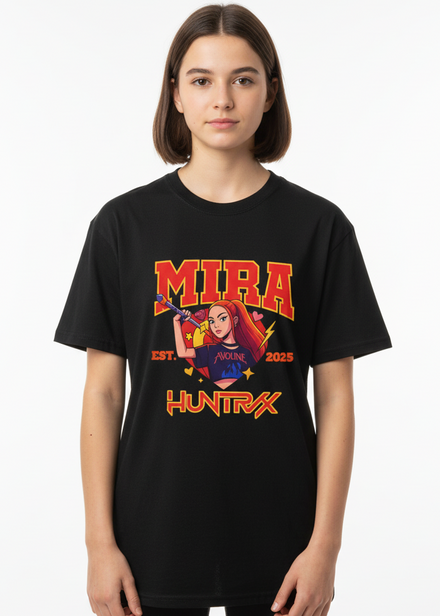 Teens Black T-Shirt with Mira Huntrix KPop Demon Hunters Print Main Image