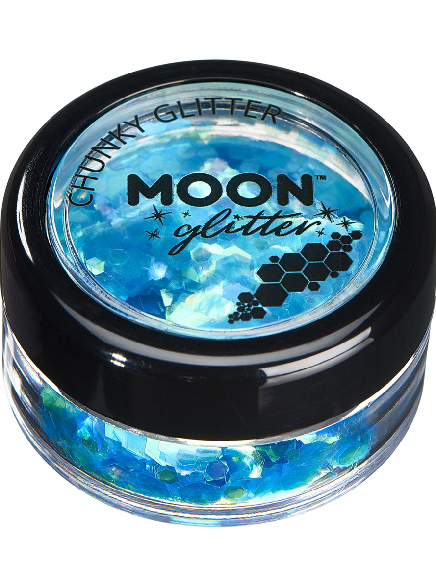 Chunky Blue Iridescent Moon Glitter Pot - Main Image