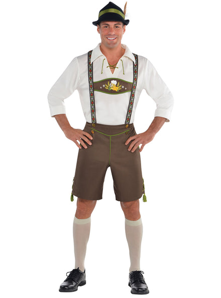 Brown German Lederhosen Mens Oktoberfest Costume - Main Image