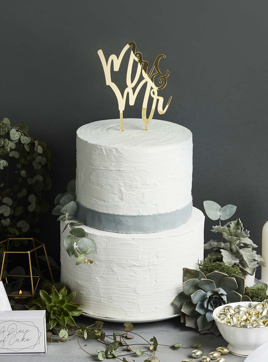 Mr and Mr 20cm Gold Acrylic Cake Topper - Lifestyle Image
