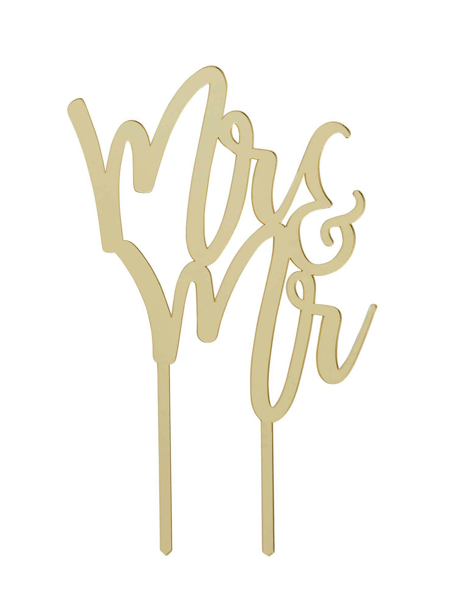 Mr and Mr 20cm Gold Acrylic Cake Topper - Main Image