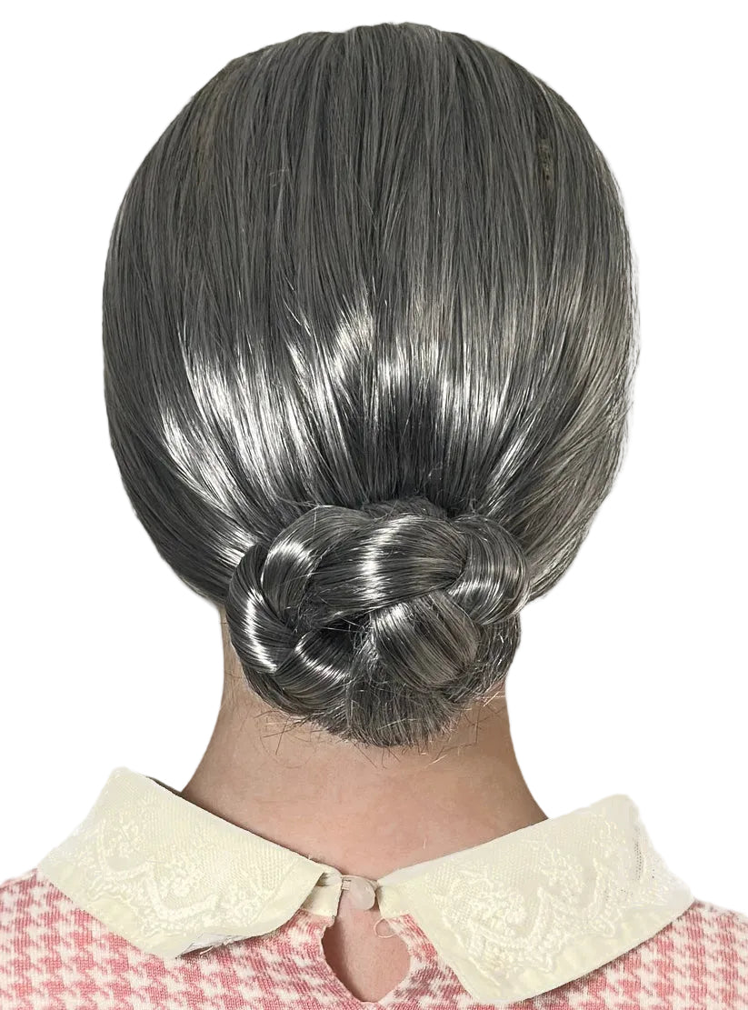 Nana Bun Womens Short Grey Old Lady Costume Wig - Back Image