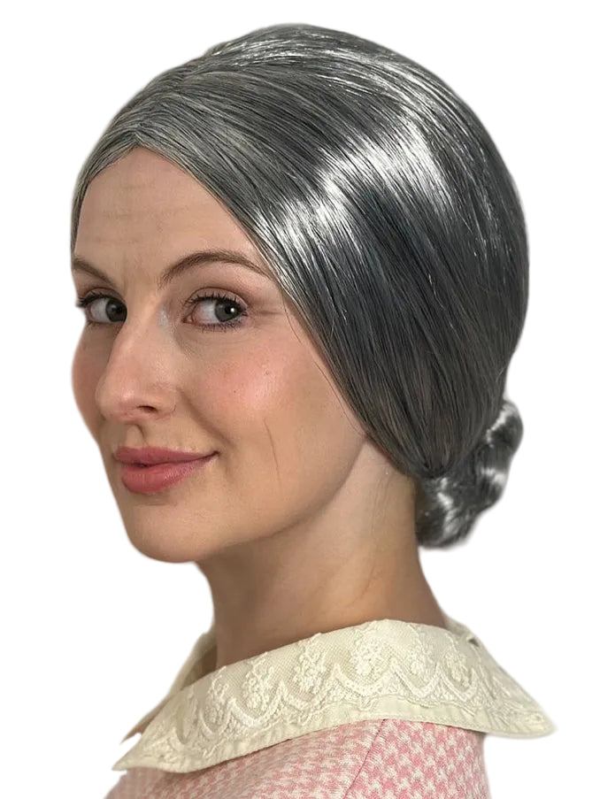 Nana Bun Womens Short Grey Old Lady Costume Wig - Main Image