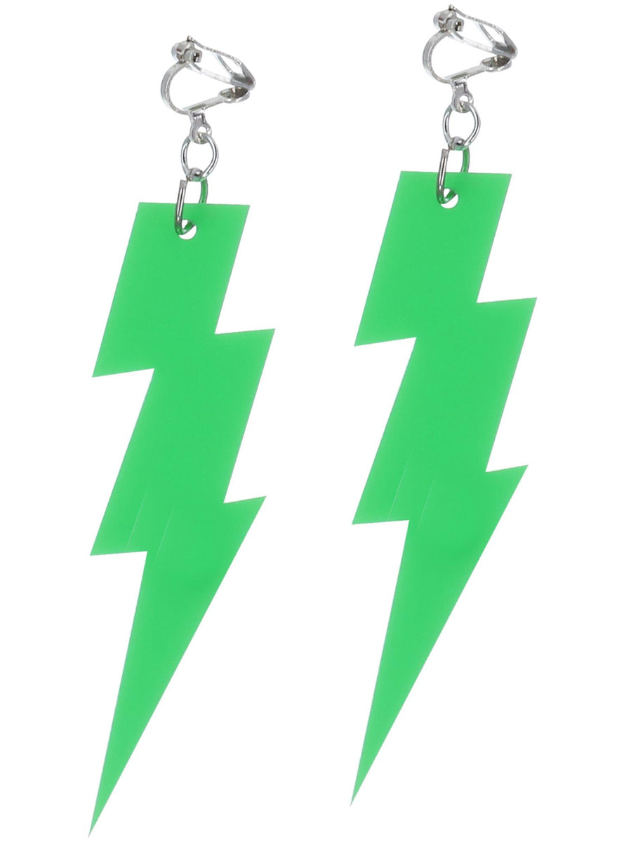 Neon Green Lightning Bolt 80s Earrings - Alternative Image