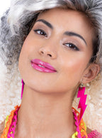 Neon Pink Lightning Bolt 80s Earrings - Main Image