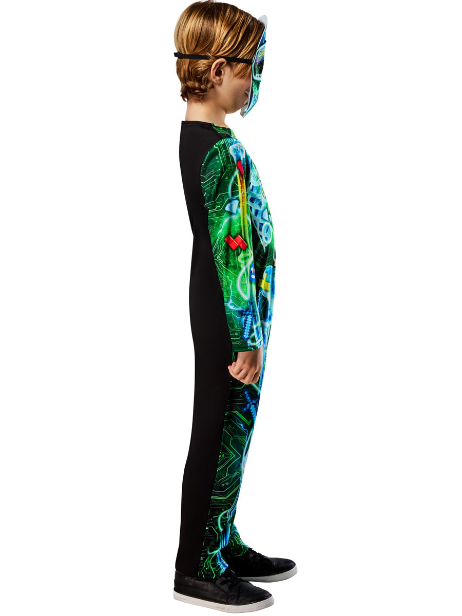 Game Over Boys Neon Skeleton Gamer Halloween Costume - Side Image