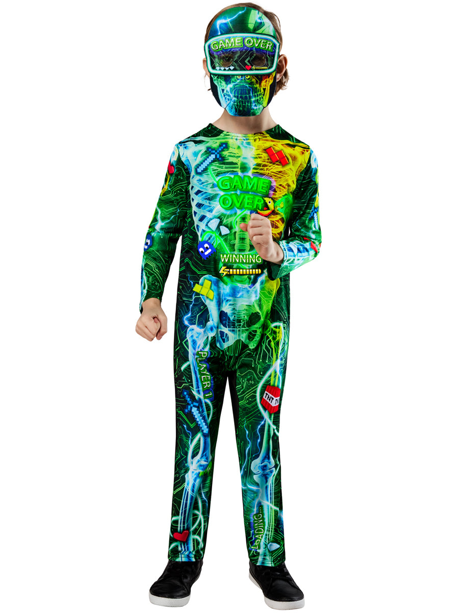 Game Over Boys Neon Skeleton Gamer Halloween Costume - Alternate Image 2