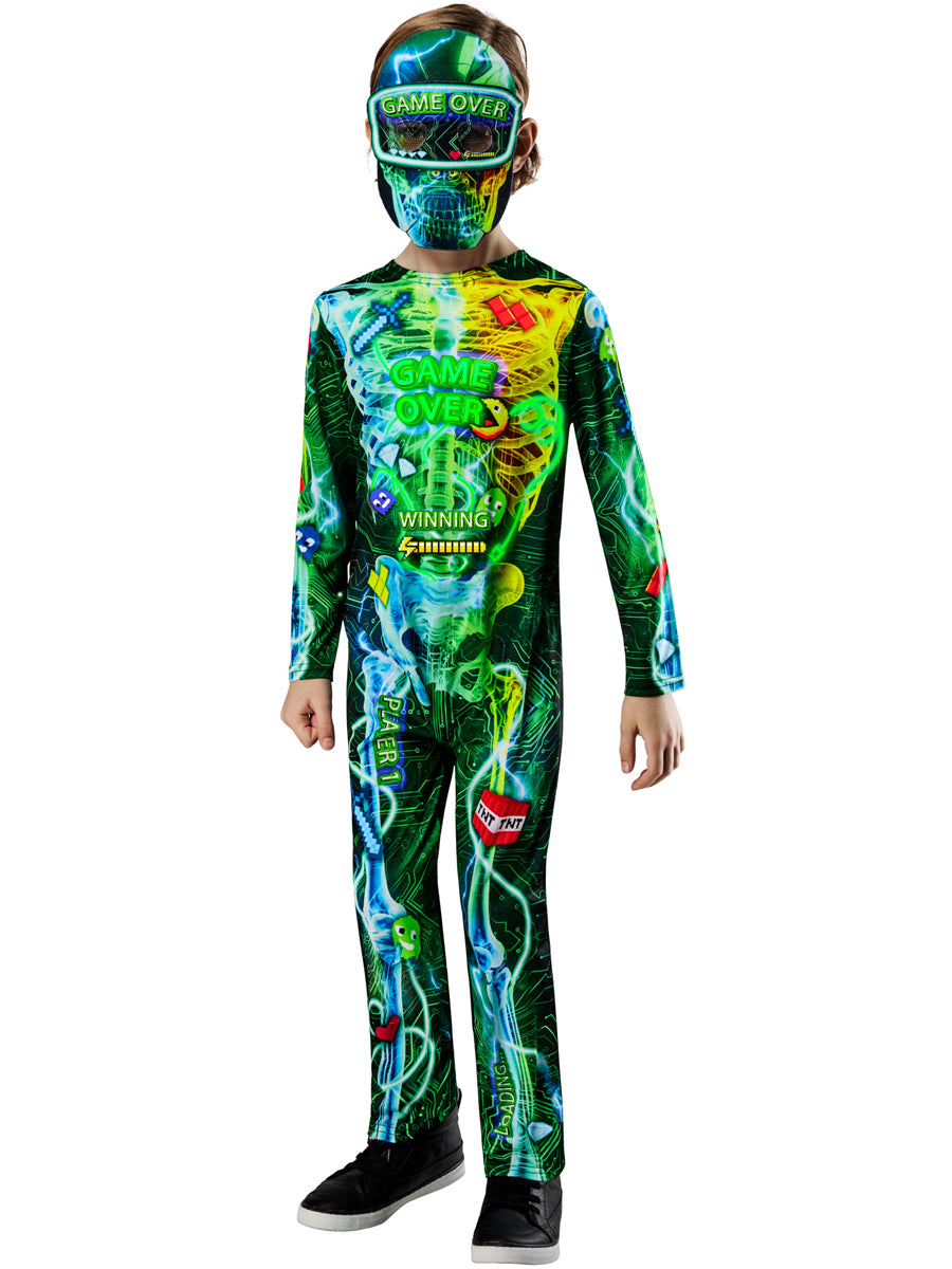 Game Over Boys Neon Skeleton Gamer Halloween Costume - Alternate Image 3