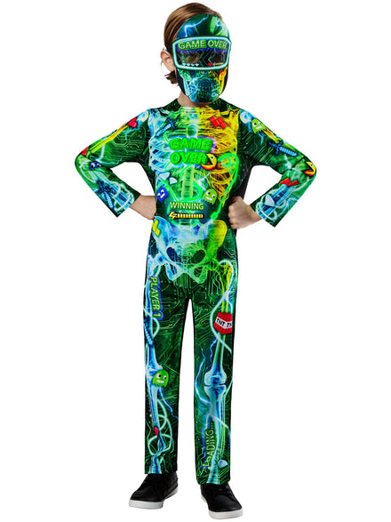Game Over Boys Neon Skeleton Gamer Halloween Costume - Main Image