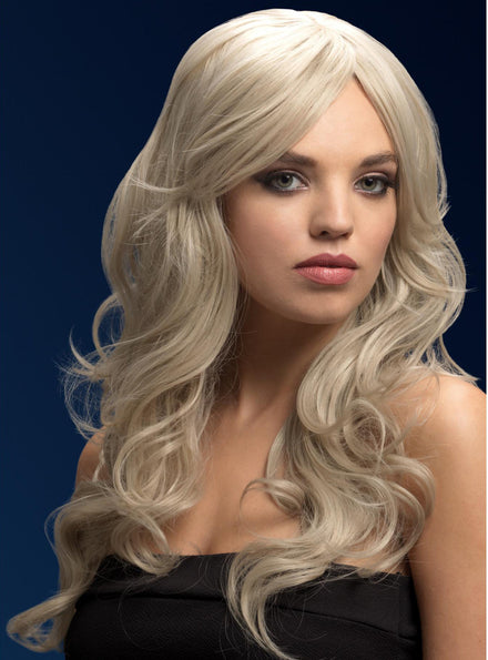 Womens Deluxe Silver Blonde Wavy Fashion Wig With Side Fringe - Main Image