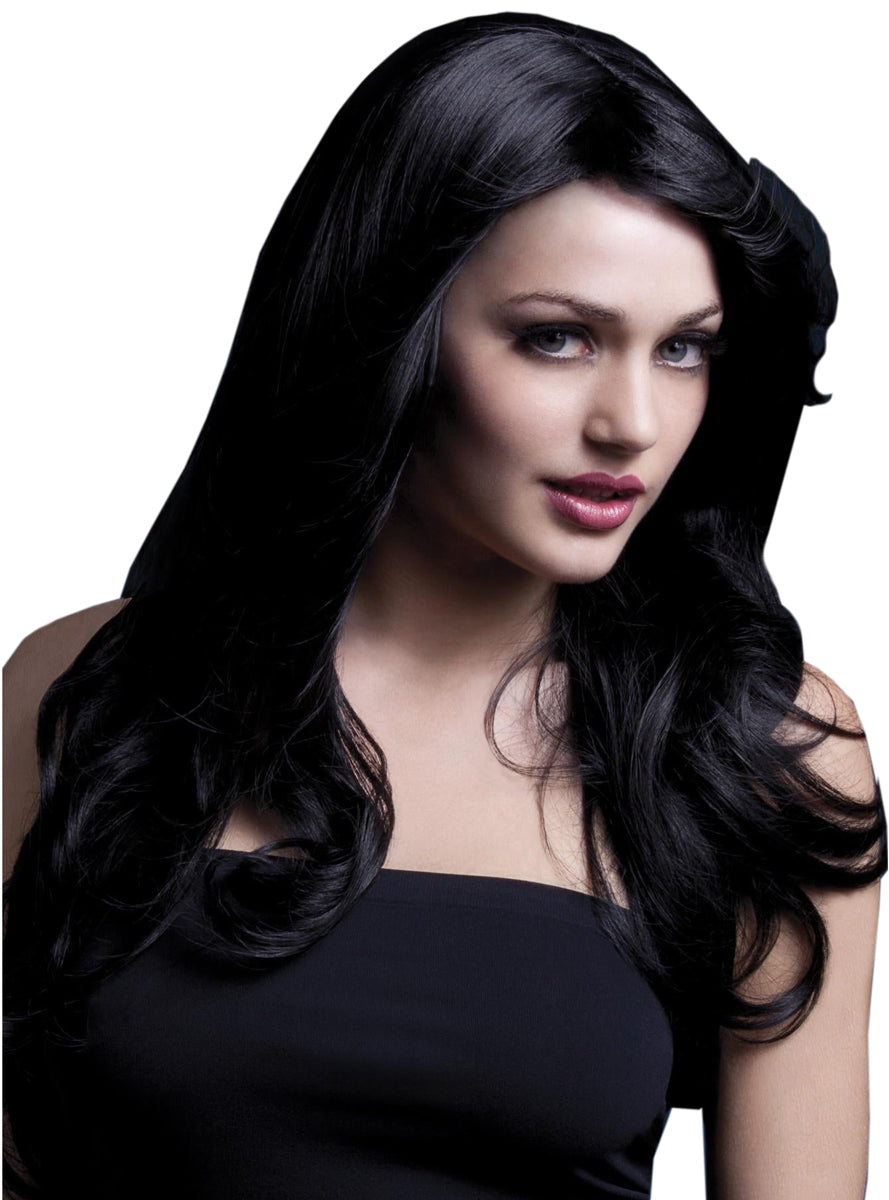 Deluxe Black Wavy Womens Heat Resistant Fashion Wig - Main Image