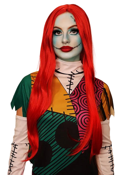 Nightmare Sally Womens Long Red Halloween Costume Wig - Main Image