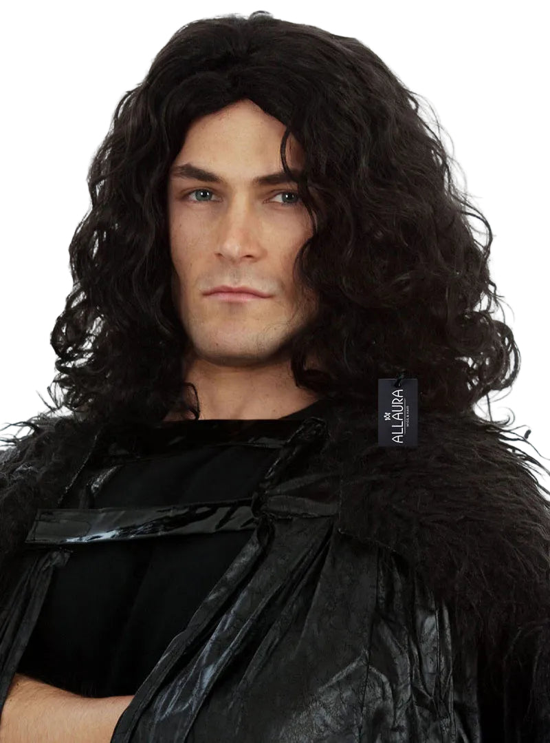 Northern King Mens Shoulder Length Black Curly Costume Wig - Main Image