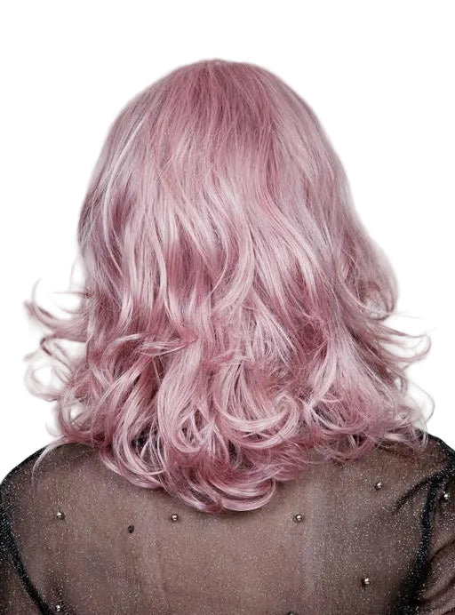 Nova Womens Dusty Pink Wavy Heat Resistant Fashion Wig - Back Image