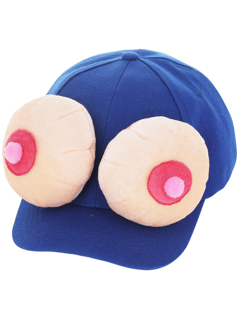 Hens Night Novelty Blue Costume Hat with Plush Boobs - Alternative Image