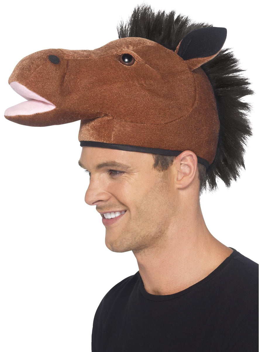 Plush Novelty Brown Horse Head Costume Hat - Main Image