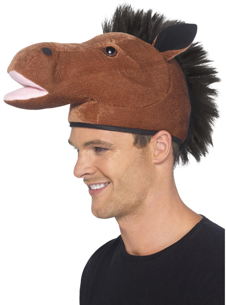 Plush Novelty Brown Horse Head Costume Hat - Main Image