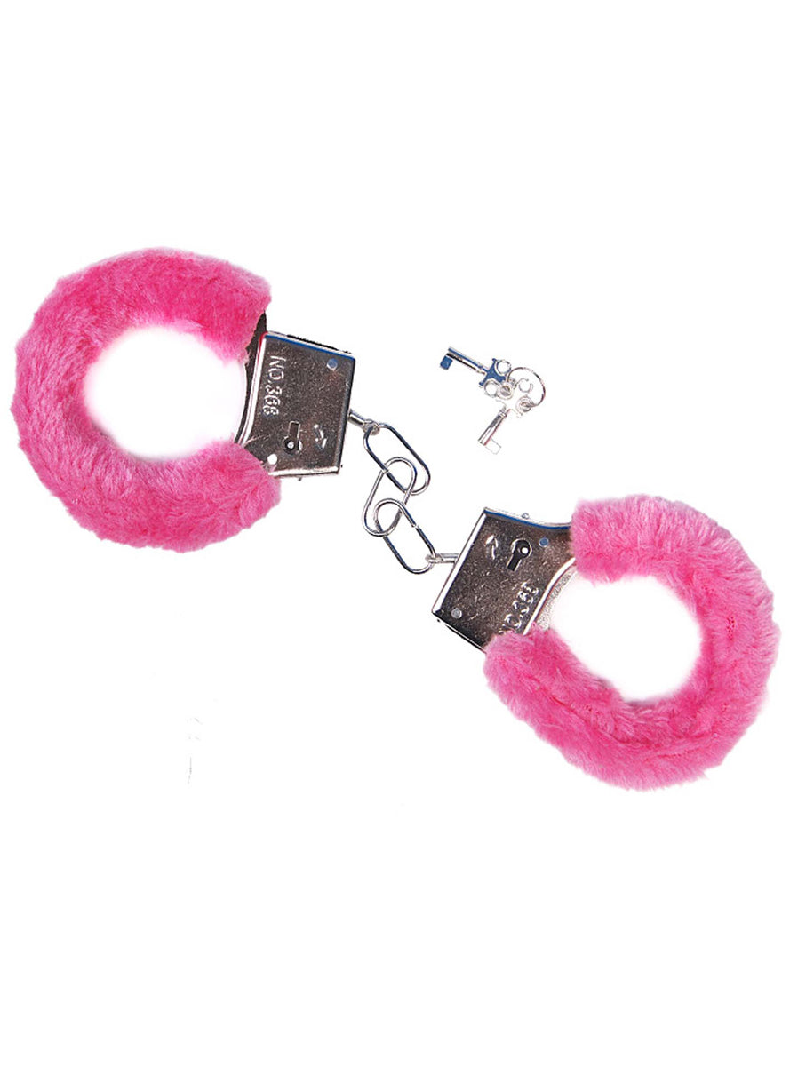 Novelty Pink Furry Costume Handcuffs - Main Image