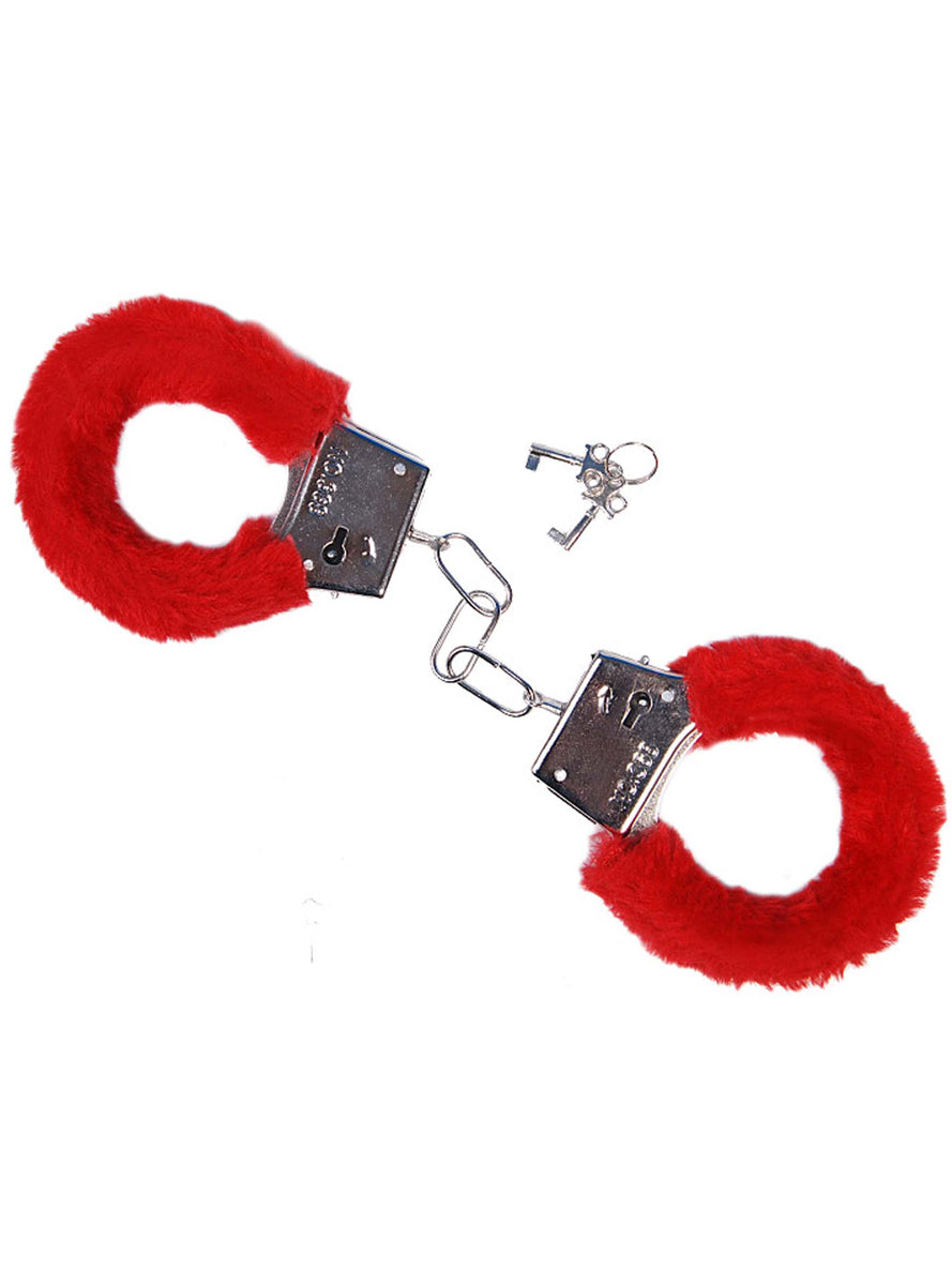 Novelty Red Furry Costume Handcuffs - Main Image
