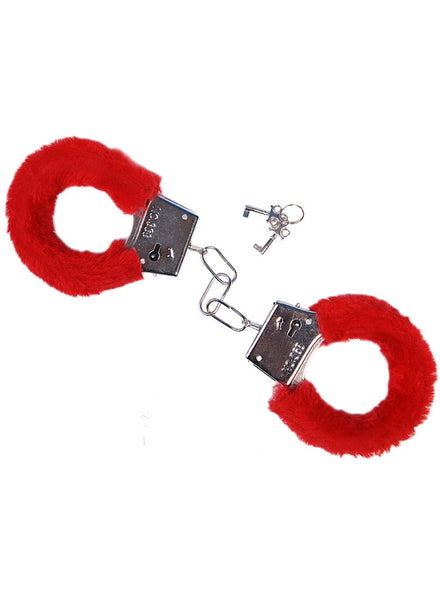 Novelty Red Furry Costume Handcuffs - Main Image
