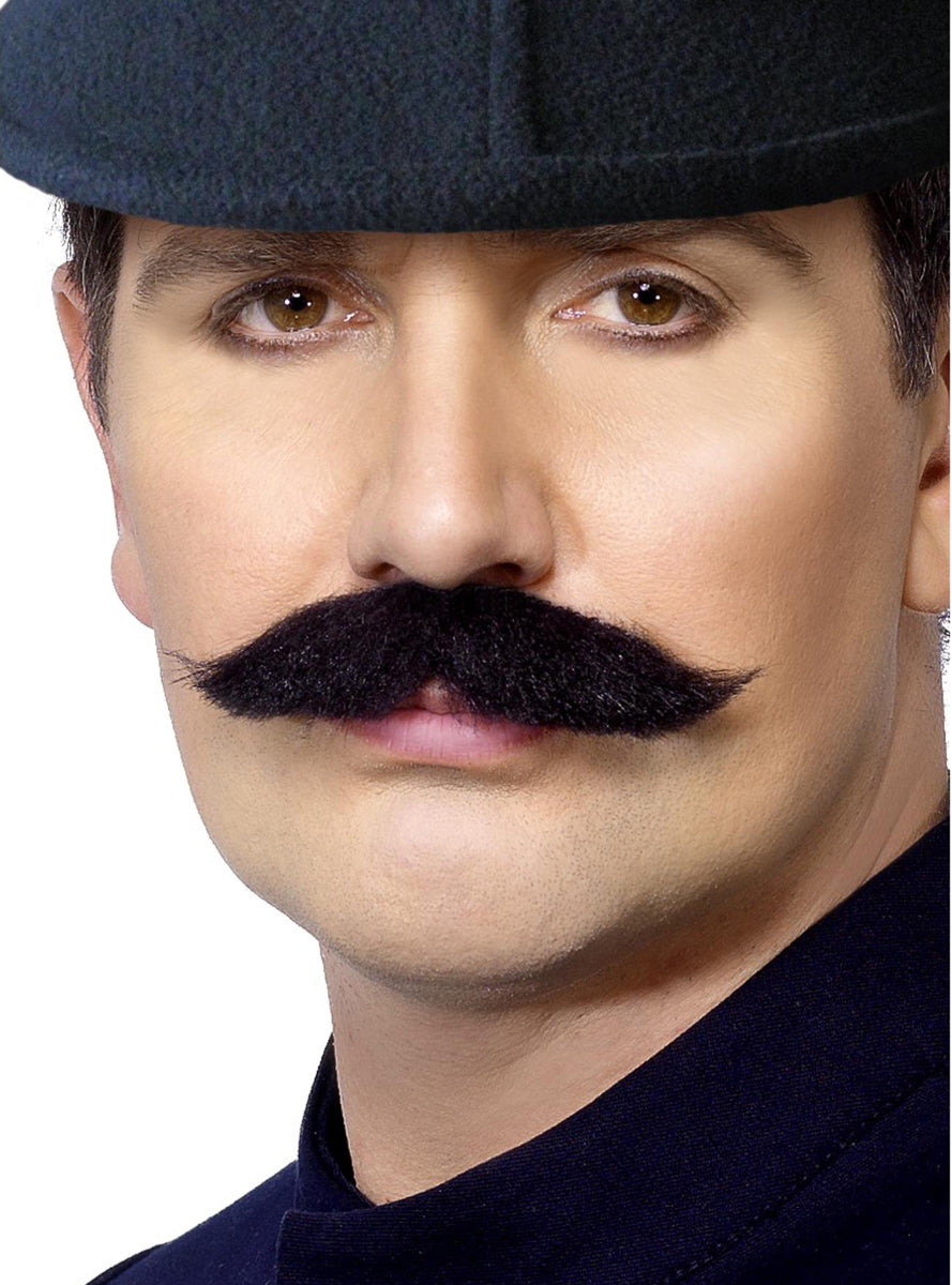Mens Straight Black Stick on Costume Moustache - Main Image