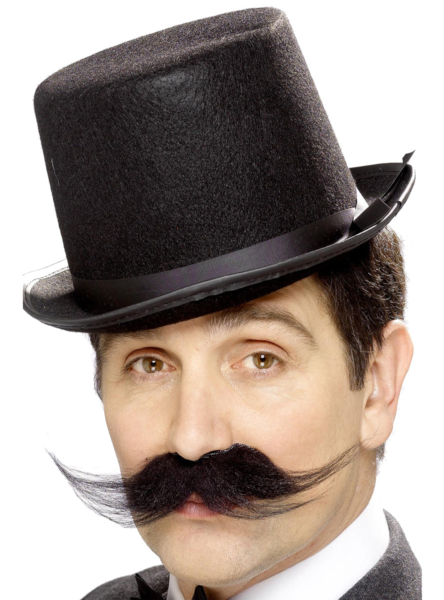 Black Wispy Mens Stick On Costume Moustache - Alternative Image