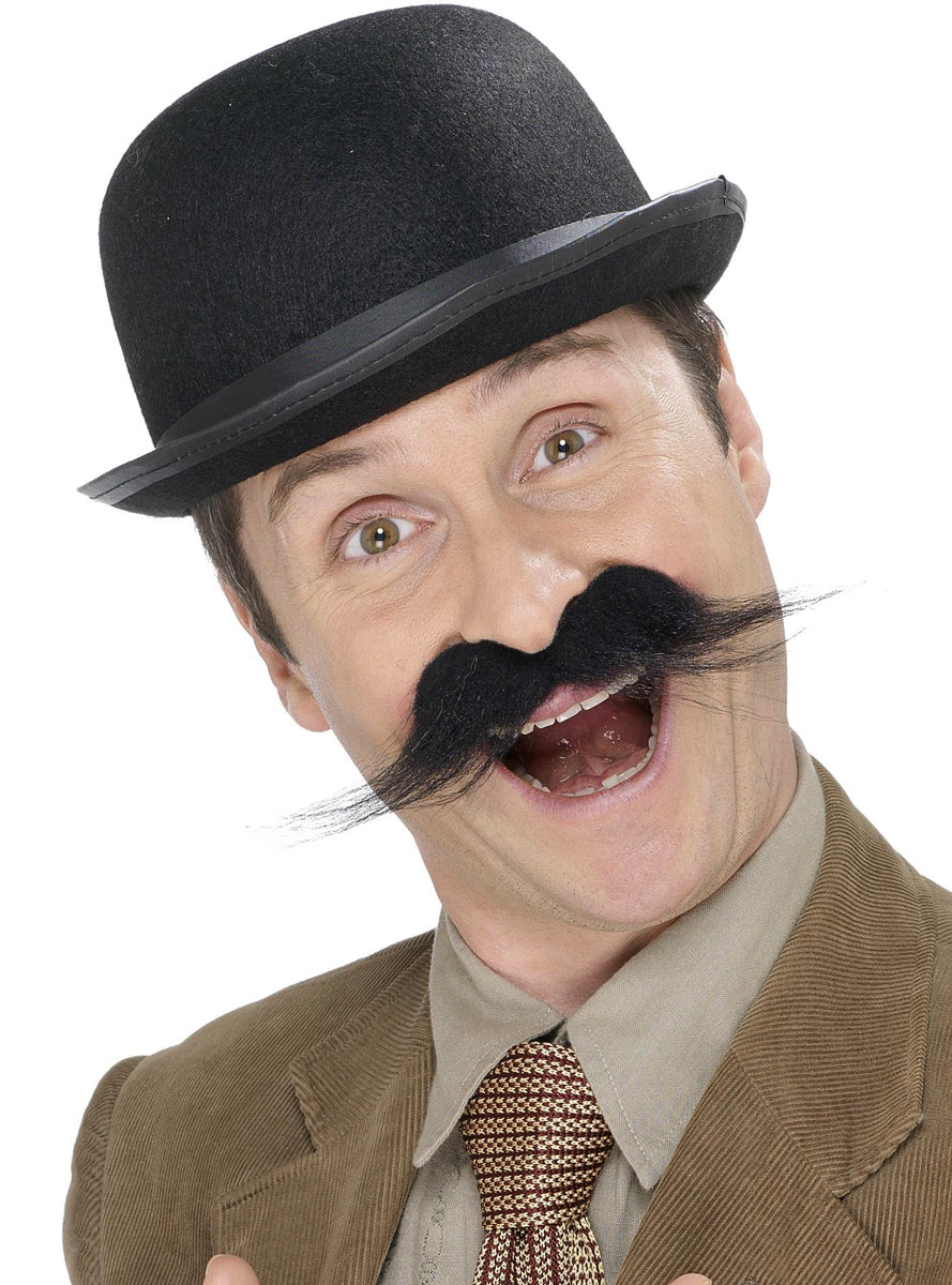 Black Wispy Mens Stick On Costume Moustache - Main Image
