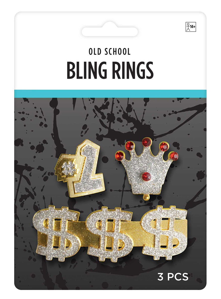 3 Pack Gold Bling Rings