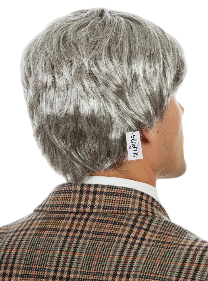 Old Man Mens Grey Silver Fox Costume Wig - Back Image