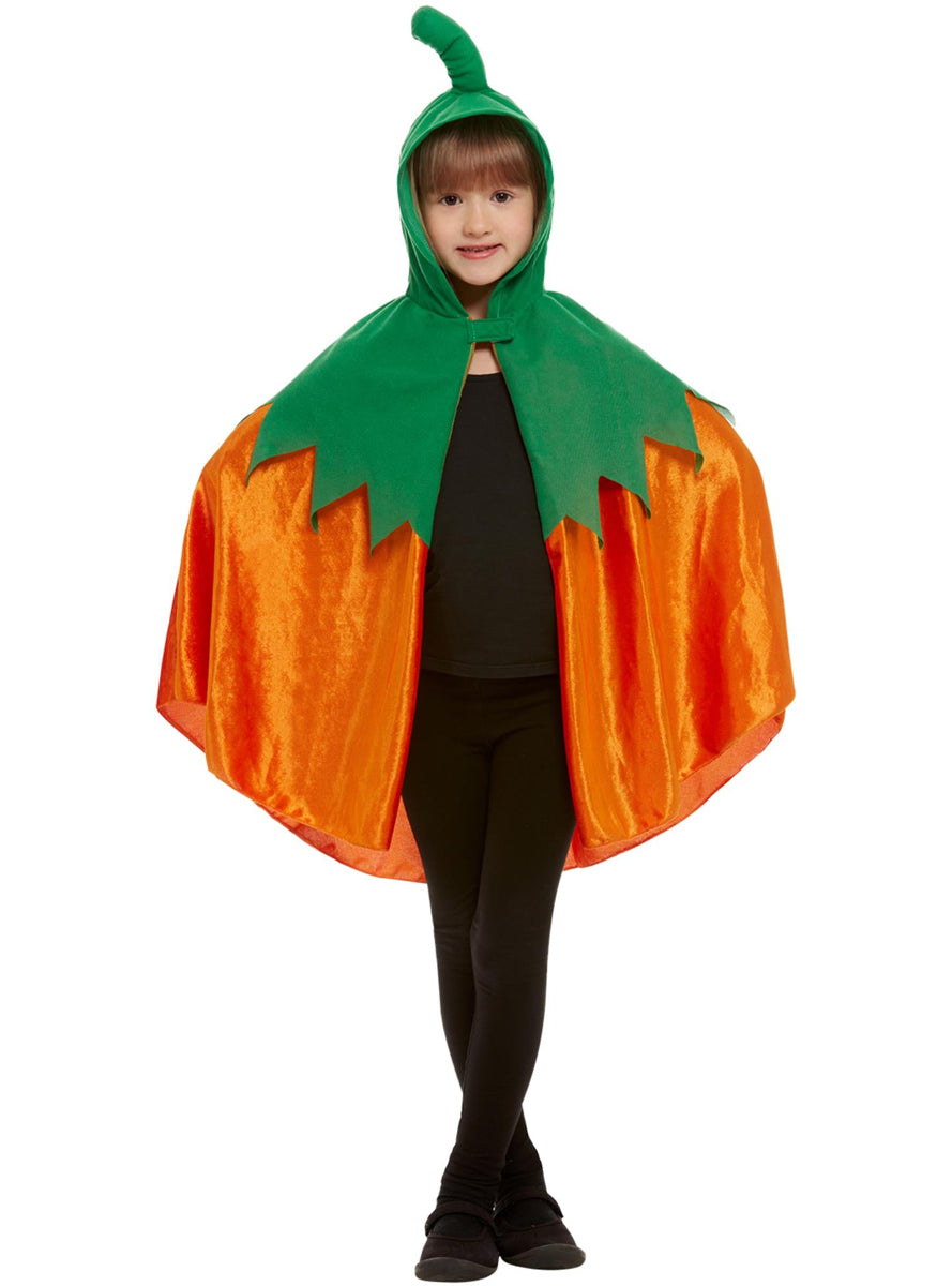 Orange Pumpkin Kids Halloween Costume Cape - Main Image