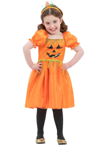 Toddler Girls Orange Halloween Pumpkin Dress - Main Image