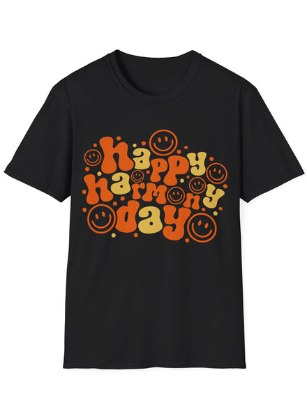 Happy Harmony Day Smiley Faces Adults Black Shirt