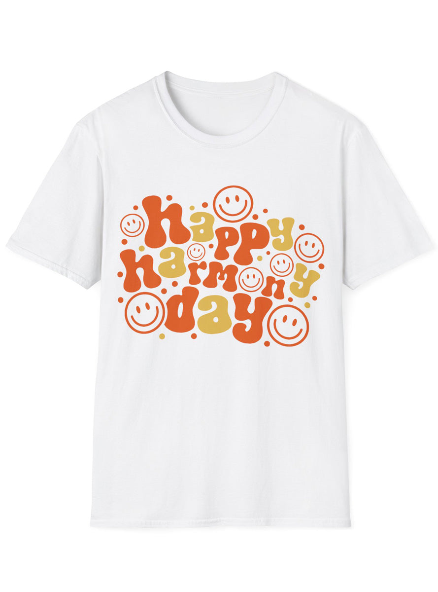 Happy Harmony Day Smiley Faces Adults White Shirt