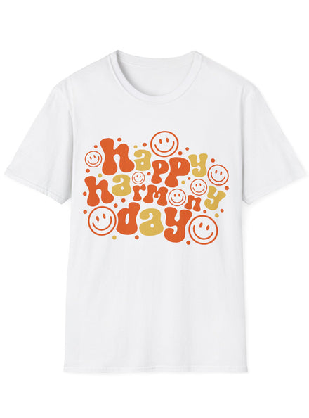 Happy Harmony Day Smiley Faces Adults White Shirt