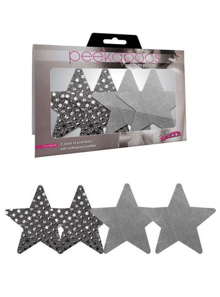 Womens 2 Pack Stick On Pasties with Plain Silver and Dot Sequin Star Shape