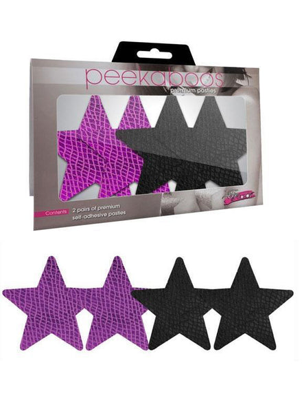 2 Pack Star Shape Stick On Pasties for Women with Black and Purple Snake Print