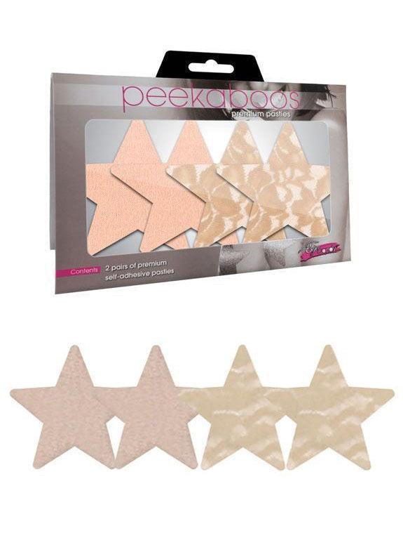 Womens Stick On Pasties with Plain Nude and Lace Nude Star Shape