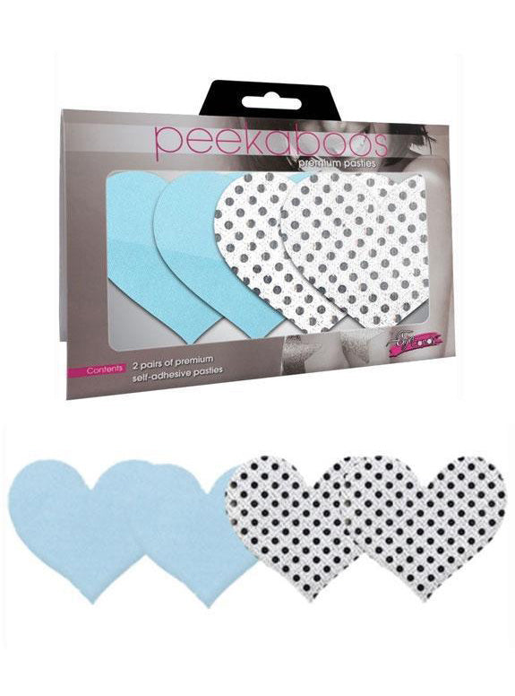 Womens Heart Shape Stick On Pasties 2 Pack with Light Blue and Silver Dot Sequin
